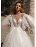 Beaded Ivory Lace Tulle Princess Sparkling Wedding Dress